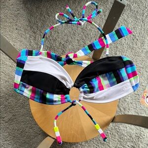 🆕OP: Colorful Striped Bikini Swim Top: NWT Sz M